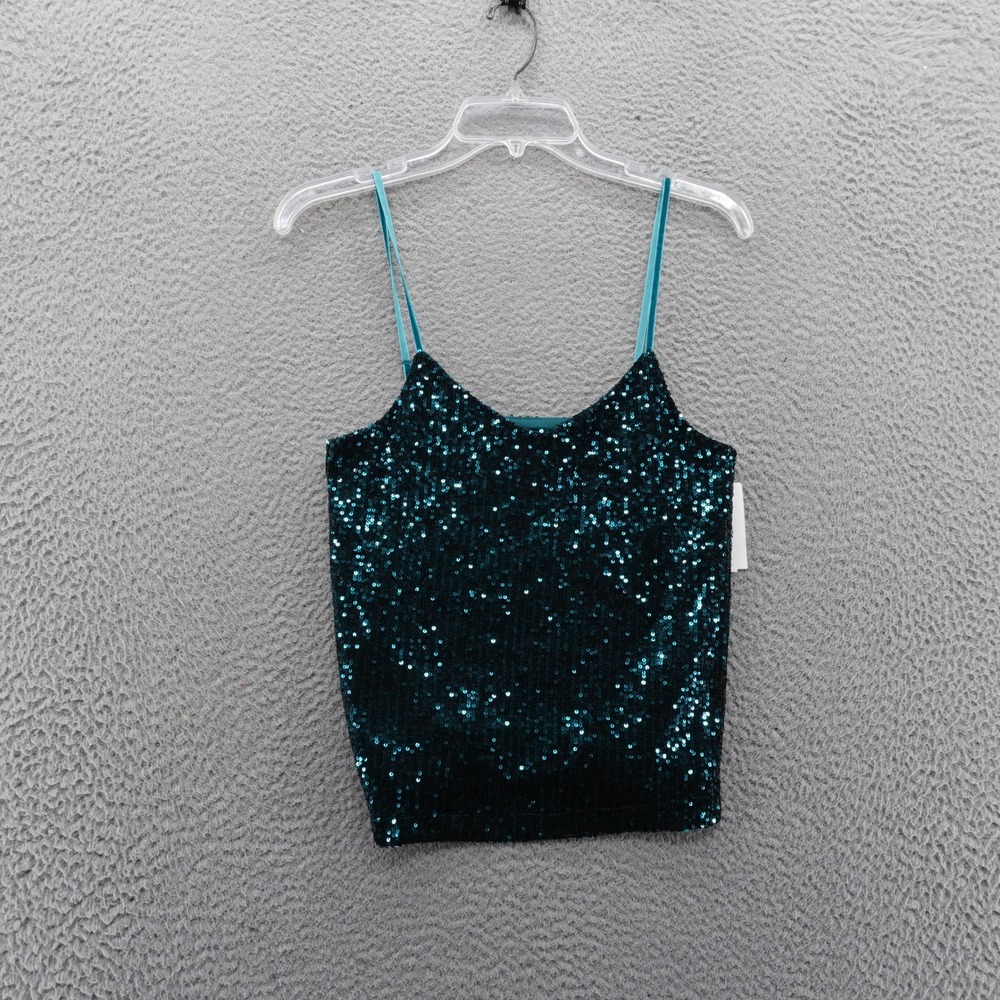Steve Madden Sequin Cami Top Teal Blue Sparkle Spaghetti‎ Strap XS NEW